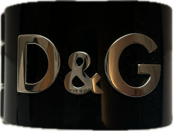 Dolce & Gabbana Black and Silver "Locked" Enamel Cuff Logo Bracelet