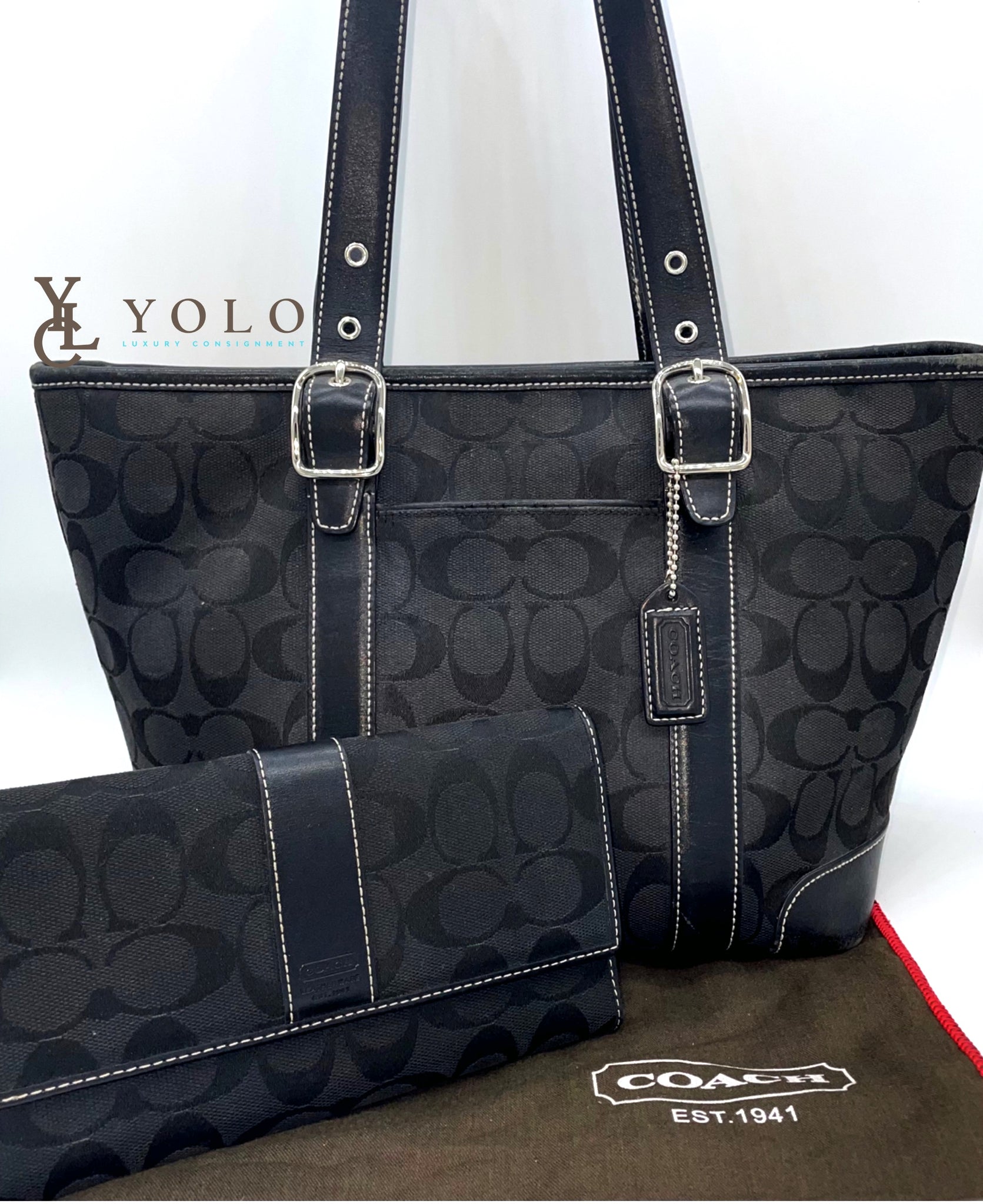 Coach Signature Shoulder Tote Wallet Set YOLO Luxury Consignment