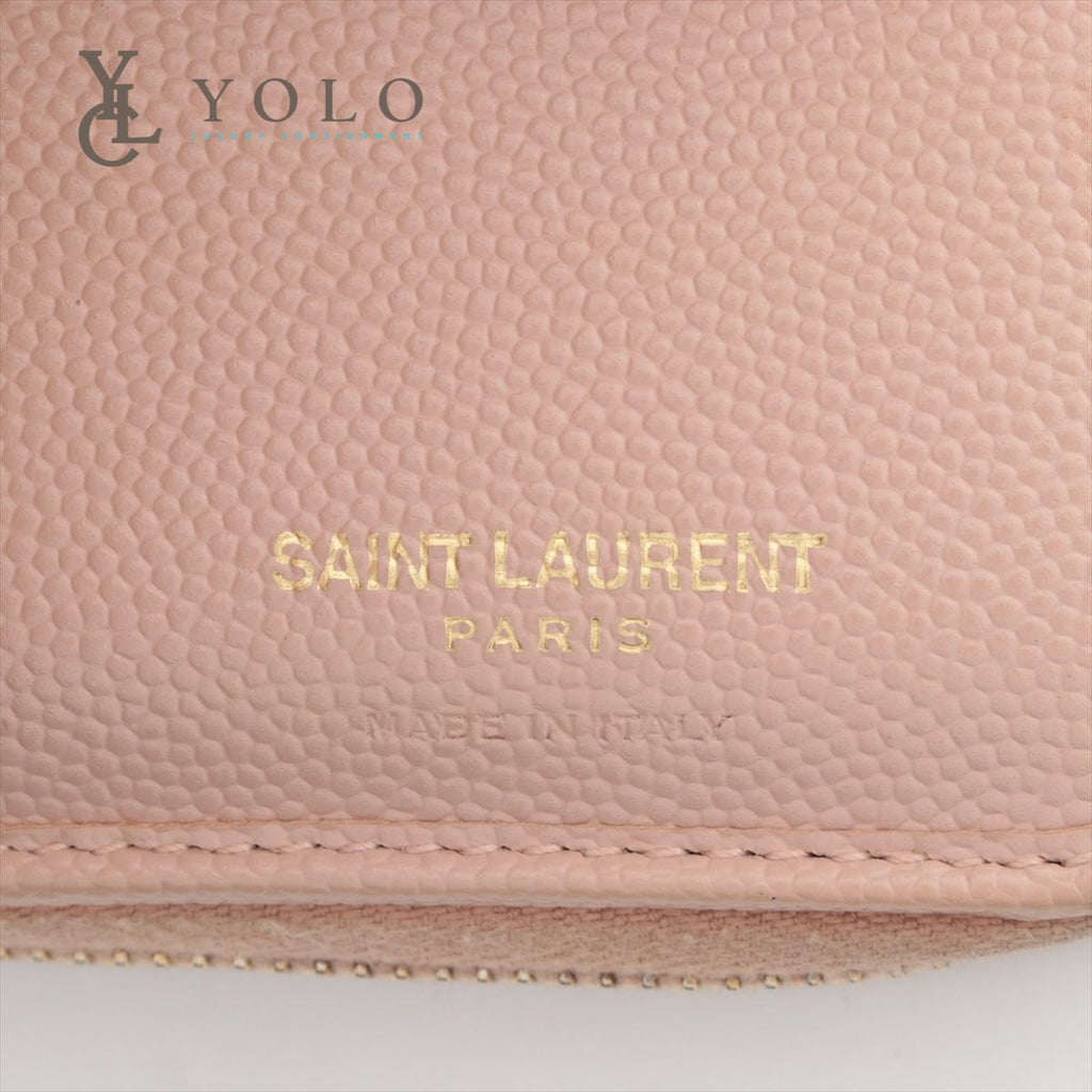 SAINT LAURENT Monogram Matelassé Woman compact zip around wallet in pink  and white textured quilted leather a_V4